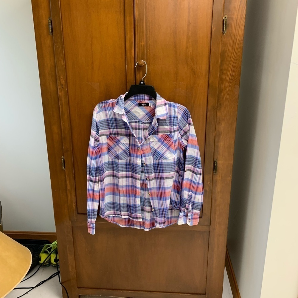 BDG Urban Outfitters lightweight cotton plaid blouse button down shirt SM boho